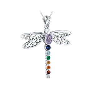 Dragonfly Chakra Sterling Silver Pendant with Gemstones