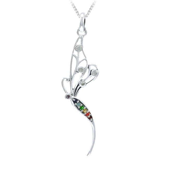 Dragonfly Chakra Sterling Silver Pendant with Gemstones