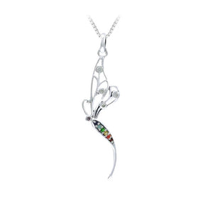 Dragonfly Chakra Sterling Silver Pendant with Gemstones