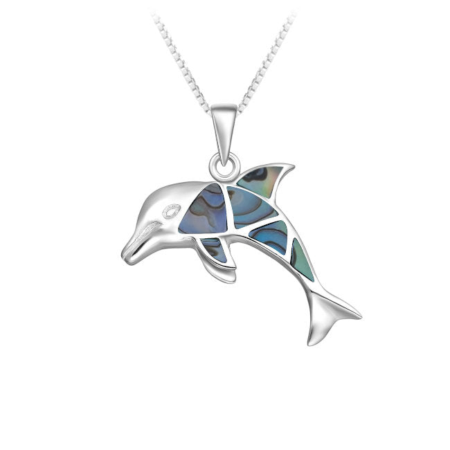 Dolphin Sterling Silver Pendant with Abalone Shell inlay