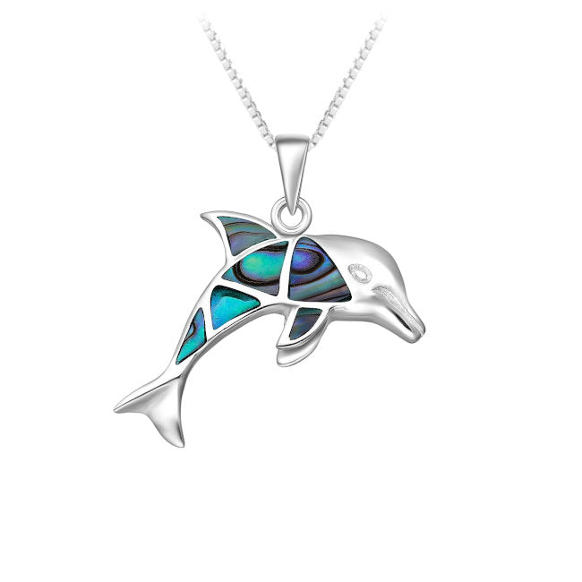 Dolphin Sterling Silver Pendant with Abalone Shell inlay