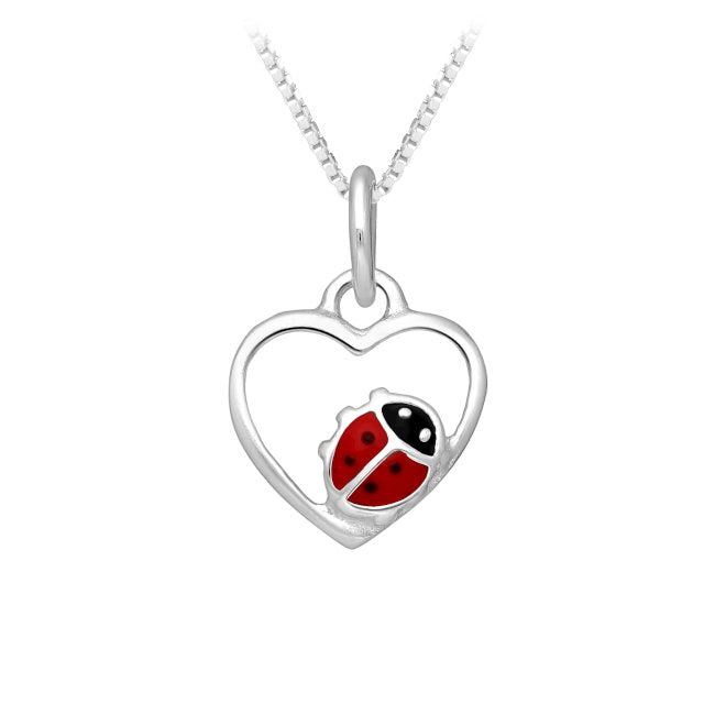 Ladybug & Heart Sterling Silver Pendant with Enamels