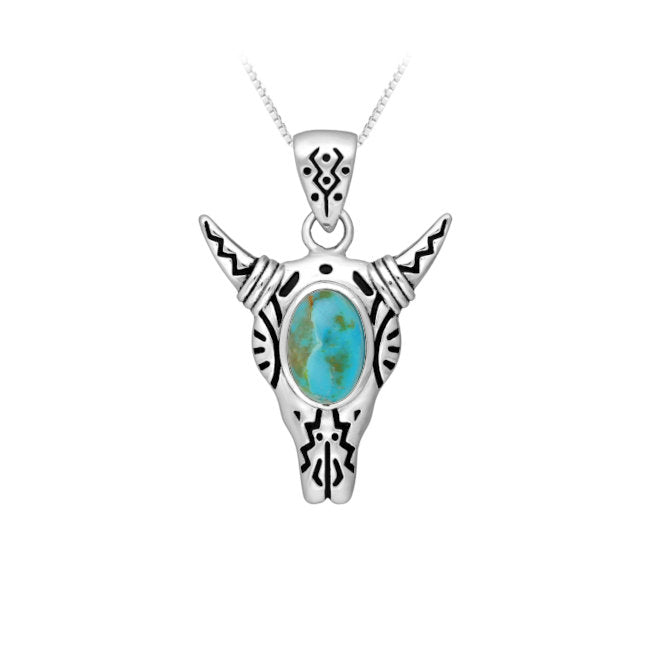 Bull Head Sterling Silver Pendant with Turquoise