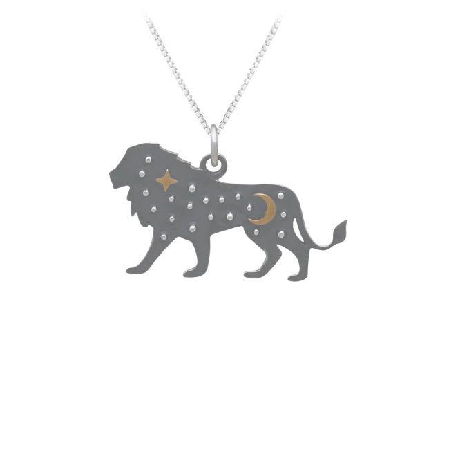 Lion Sterling Silver with Bronze Moon & Star Pendant