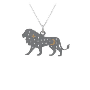 Lion Sterling Silver with Bronze Moon & Star Pendant