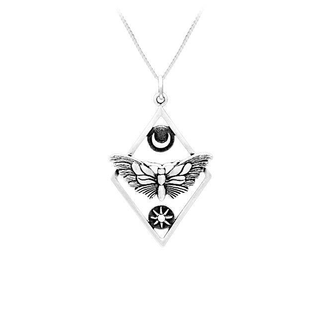 Moth, Sun and Moon Geometric Sterling Silver Pendant
