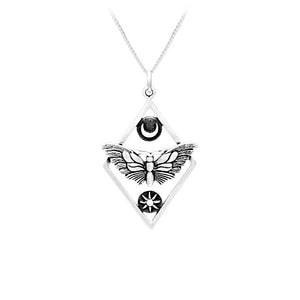 Moth, Sun and Moon Geometric Sterling Silver Pendant