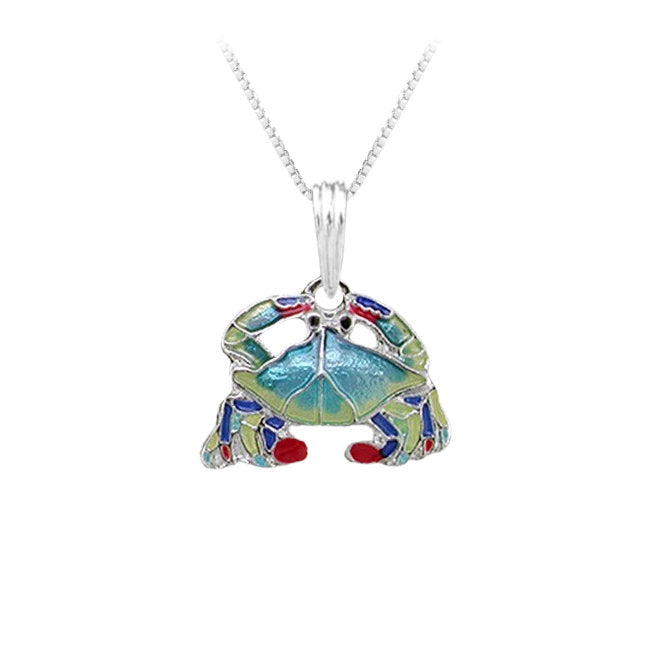 Crab Sterling Silver plated Pendant with hand-painted Enamels