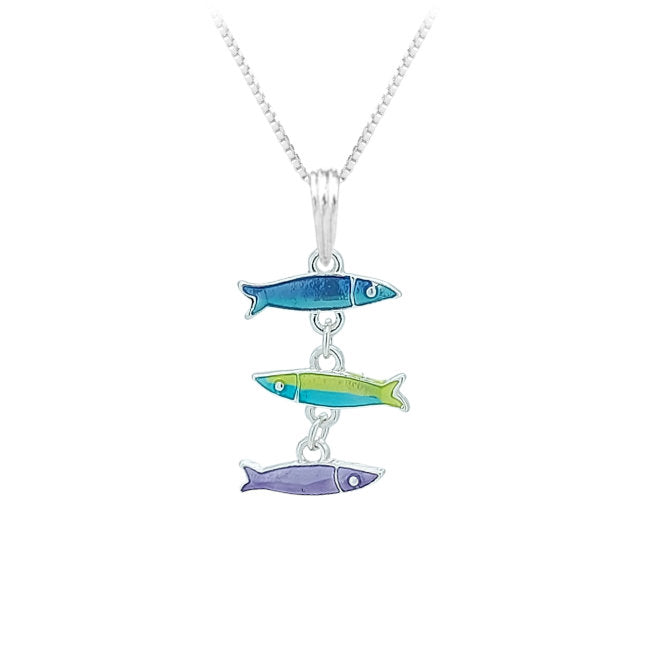 Fish Sterling Silver plated Pendant with hand-painted Enamels