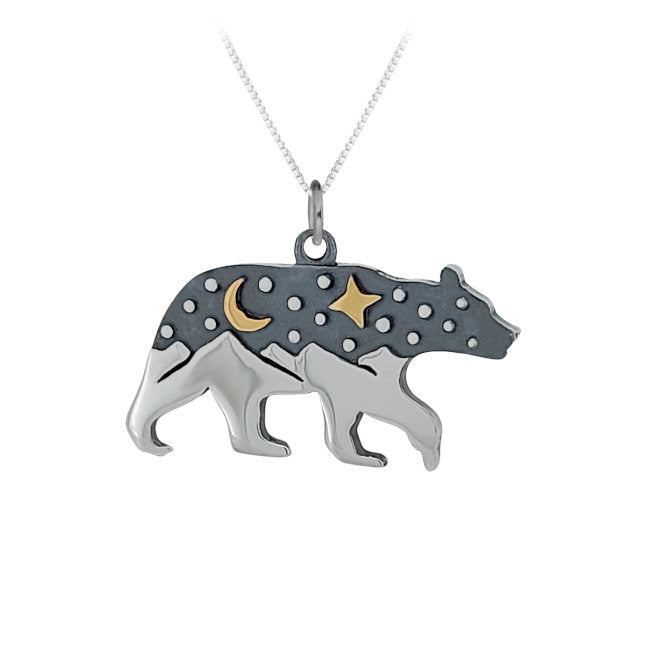 Bear Mountains and Stars Sterling Silver Pendant