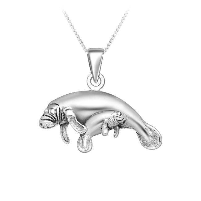 Dugong and Calf Sterling Silver Pendant with Oxidisation