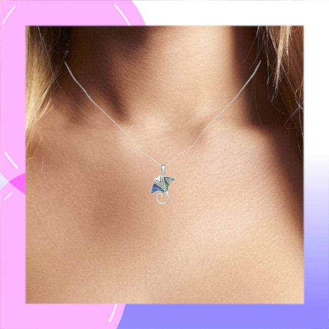 Manta Ray Sterling Silver Pendant with Abalone shell modelled