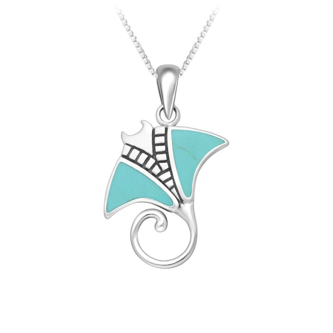 Manta Ray Sterling Silver Pendant with Turquoise