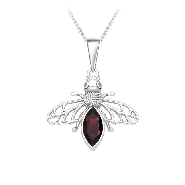Bee Sterling Silver Pendant with Garnet