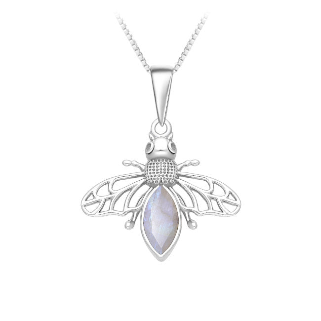 Bee Sterling Silver Pendant with Rainbow Moonstone