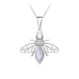 Bee Sterling Silver Pendant with Rainbow Moonstone