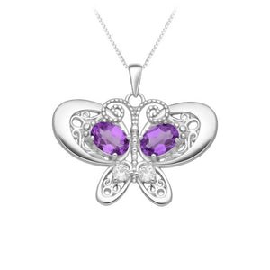 Butterfly Sterling Silver Pendant with Amethyst