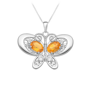 Butterfly Sterling Silver Pendant with Citrine