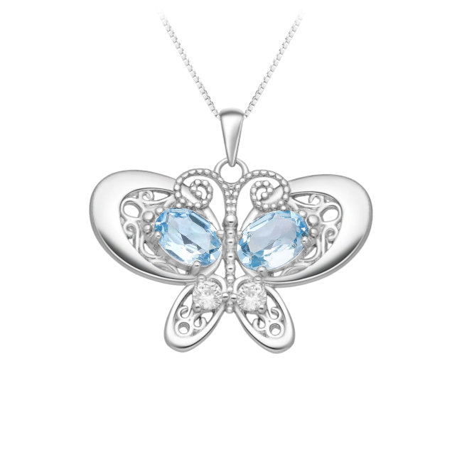 Butterfly Sterling Silver Pendant with Blue Topaz