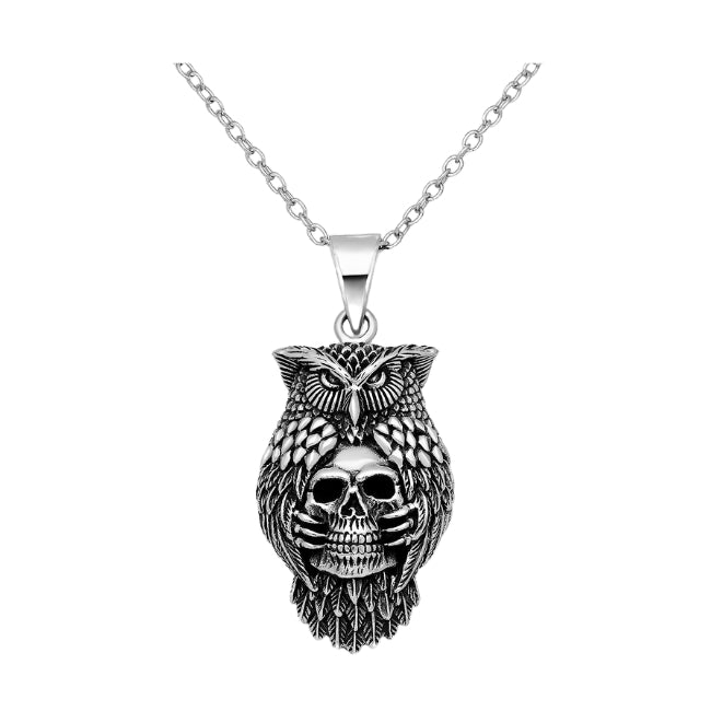 Owl & Skull Sterling Silver Pendant