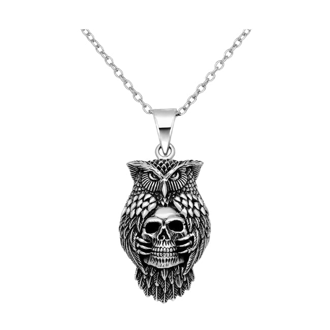 Owl & Skull Sterling Silver Pendant