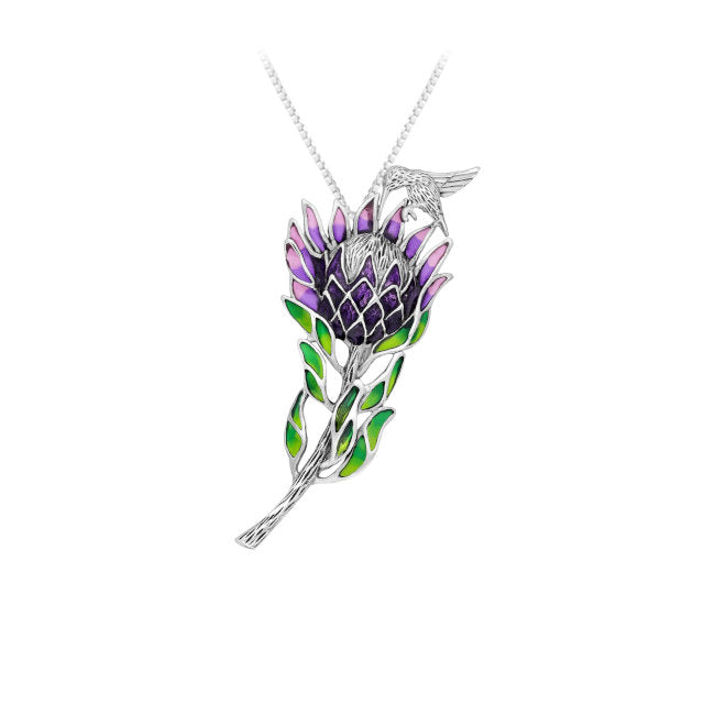 Hummingbird & Waratah Flower Sterling Silver Pendant-Pin combo with Enamels