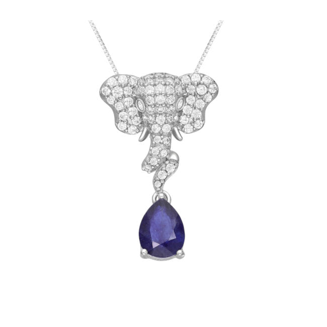 Elephant Sterling Silver Pendant with Blue Sapphire