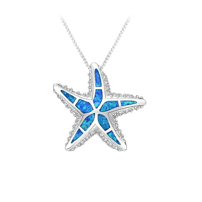 Starfish Sterling Silver lab-created Blue Opal Pendant
