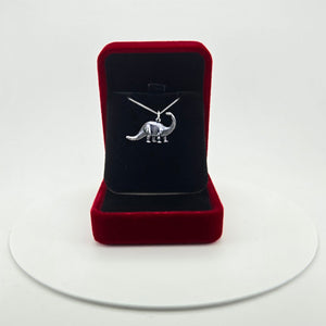 Brontosaurus Dinosaur Sterling Silver Pendant presented in a gift box