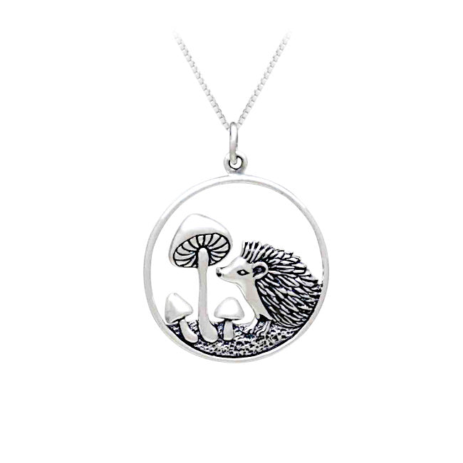 Hedgehog & Mushroom Sterling Silver Pendant