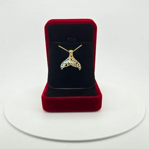 Whale Tail 18kt Gold Vermeil Abalone Pendant presented in a gift box