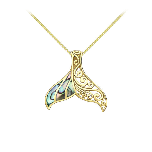 Whale Tail 18kt Gold Vermeil Abalone Pendant