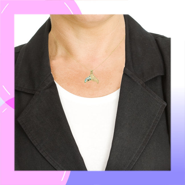 Whale Tail 18kt Gold Vermeil Abalone Pendant modelled