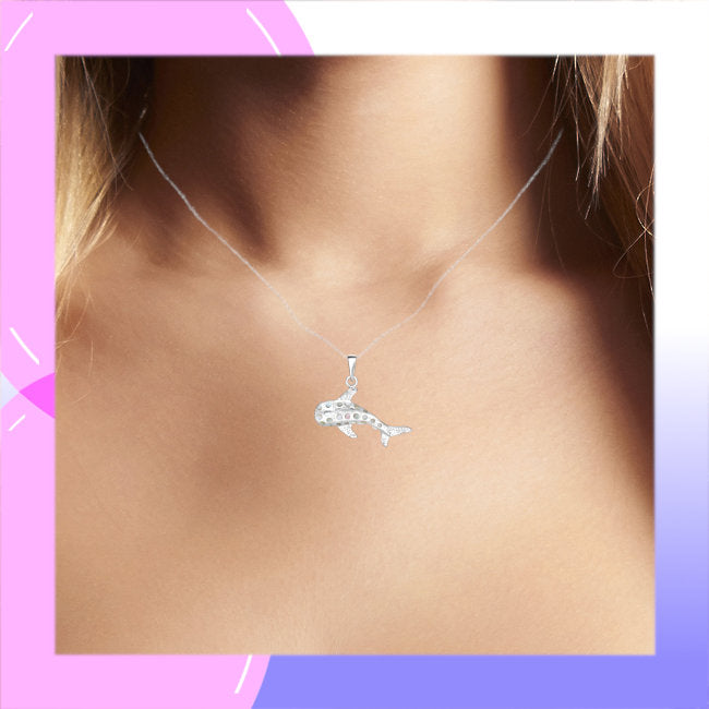 Whale Shark Sterling Silver and Mother of Pearl Pendant modelled