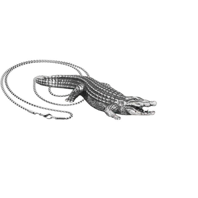 Alligator Sterling Silver Pendant side-on view