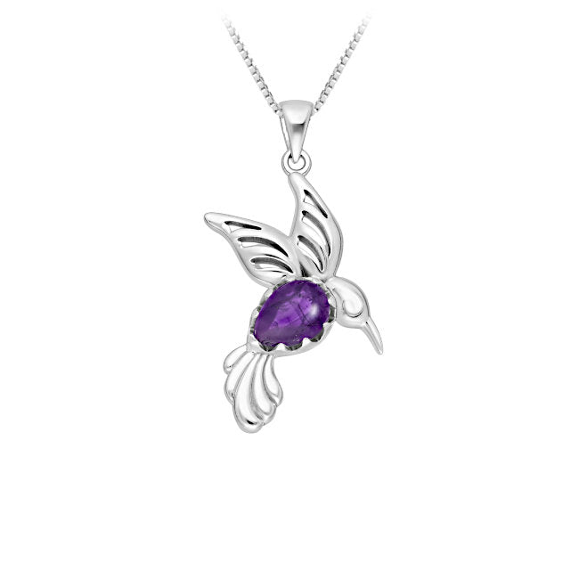 Sterling Silver Hummingbird and Amethyst Pendant