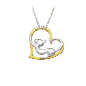 Heart Cat Sterling Silver 18kt Gold & Cubic Zirconia Pendant