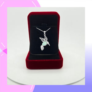 Hummingbird Sterling Silver with Chalcedony Pendant presented in a gift box