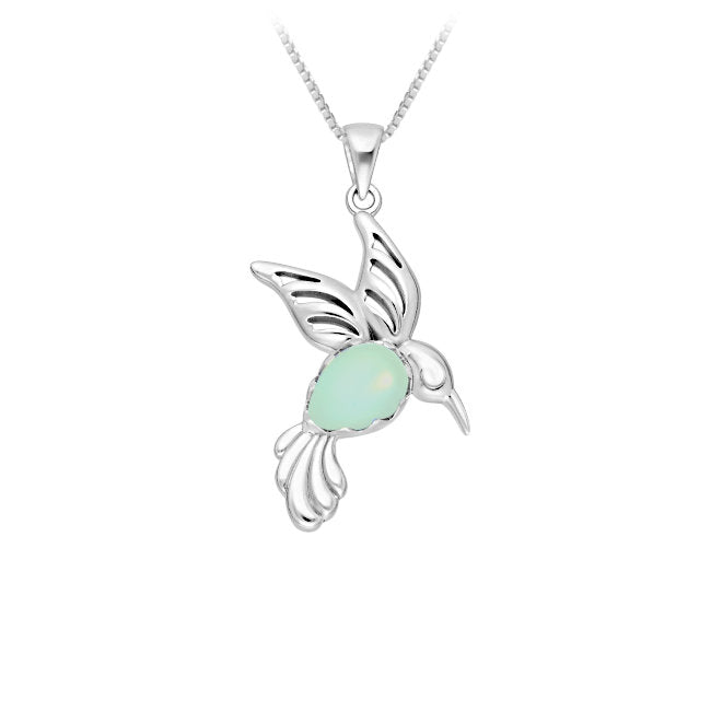 Hummingbird Sterling Silver with Chalcedony Pendant