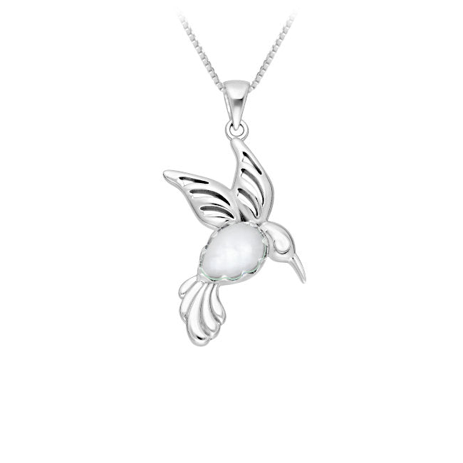 Hummingbird Sterling Silver and Rainbow Moonstone Pendant