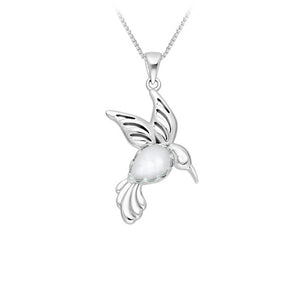 Hummingbird Sterling Silver and Rainbow Moonstone Pendant