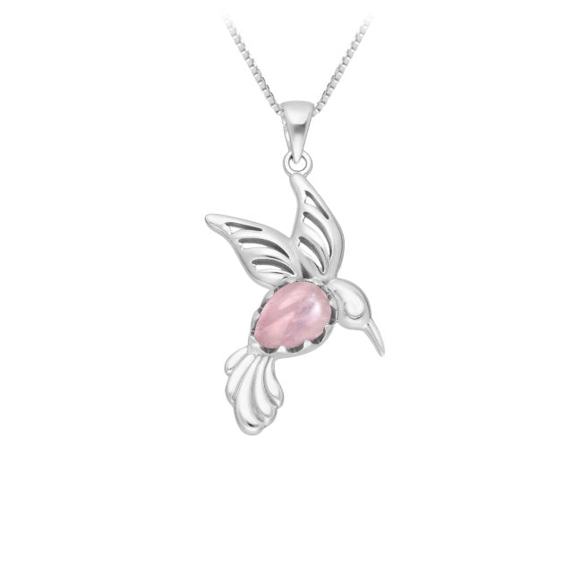 Hummingbird Sterling Silver and Rose Quartz Pendant