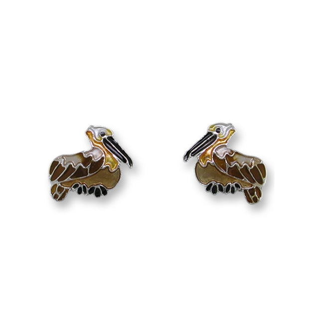 Pelican Sterling Silver plated and Enamels stud Earrings