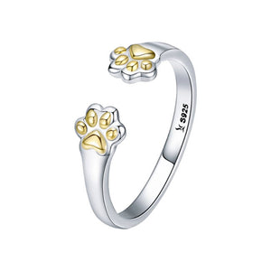 Cat Paws Sterling Silver adjustable Ring with Gold Accents