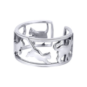 Playing Cats Sterling Silver adjustable Ring