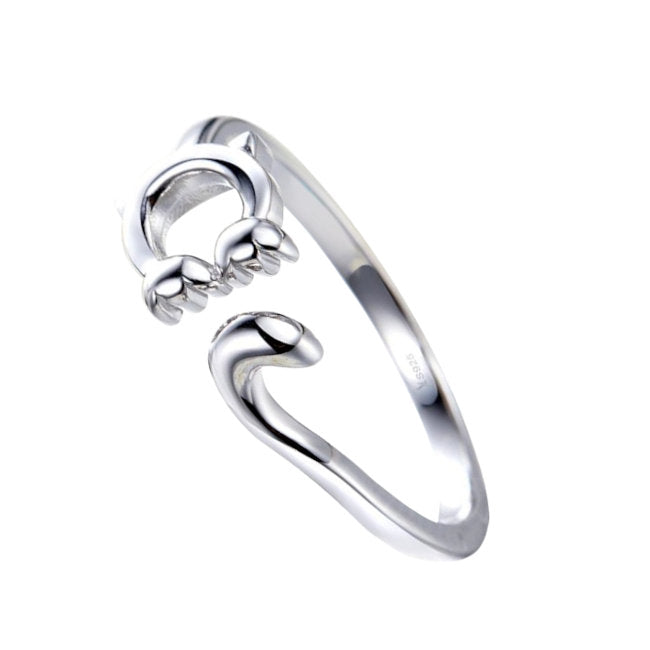 Cat Face & Paws Sterling Silver adjustable Ring