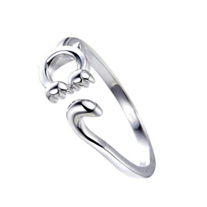 Cat Face & Paws Sterling Silver adjustable Ring
