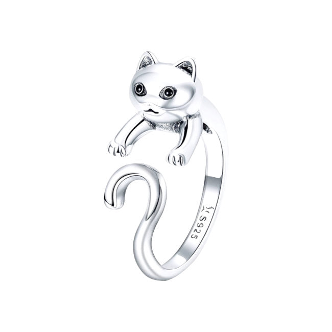 Cat with Curly Tail Sterling Silver adjustable Ring
