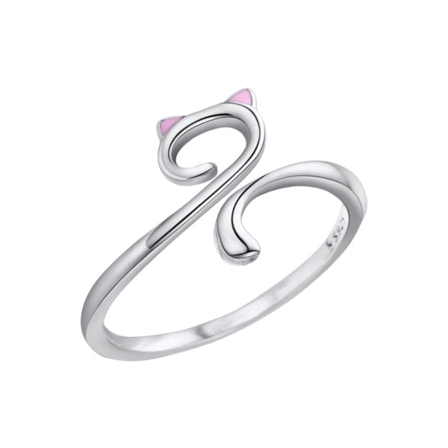 Pink Eared Cat Sterling Silver adjustable Ring