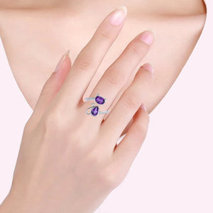 Cat Glam Sterling Silver adjustable Ring with Amethyst modelled